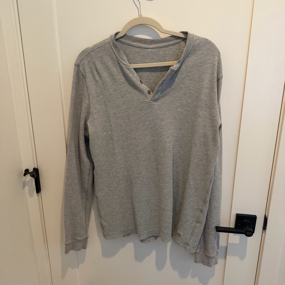 Vuori Waffle Knit Thermal Long Sleeve Tee Grey Size Large